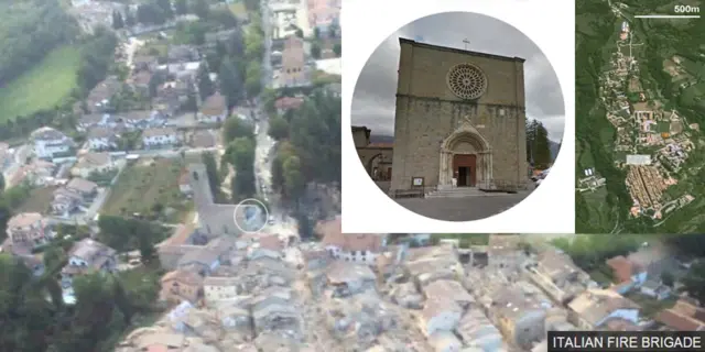 Aerial image of Amatrice in rubble