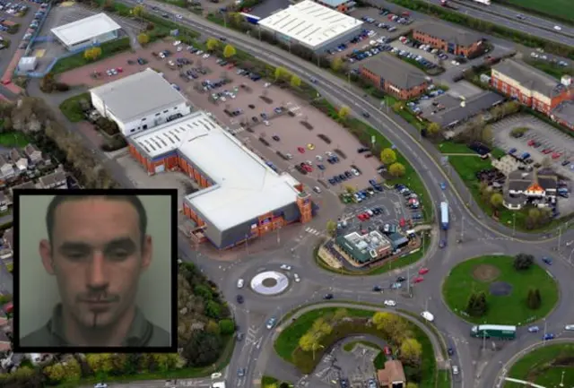 25 year old Anthony Hall inset over aerial picture of Burton