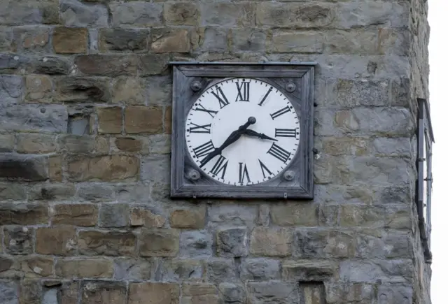 A clock is stopped at the time when an earthquake struck in Amatrice