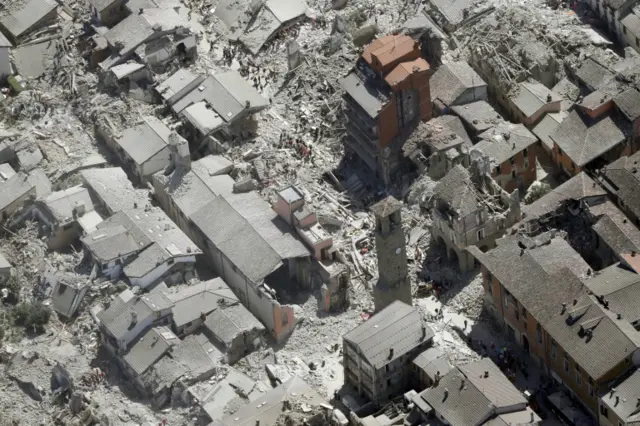 Aerial photo of the damage in Amatrice