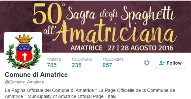 Header of Twitter feed of the Community of Amatrice