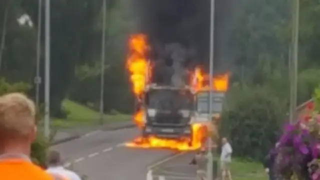 Bin lorry fire in Stone