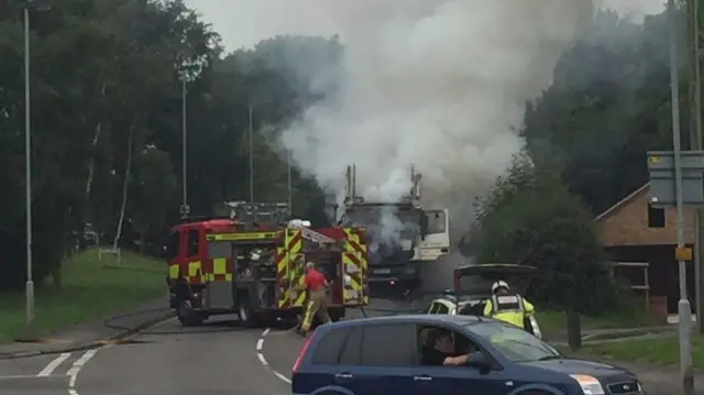 Bin lorry fire in Stone