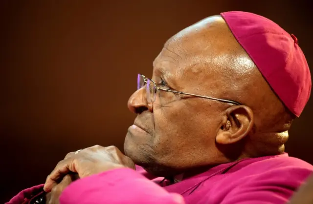 The former Anglican archbishop of Cape Town Desmond Tutu waits to receive the 2013 Templeton Prize at the Guildhall in central London on May 21, 2013.