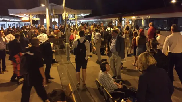 The crowded platform at Shenfield