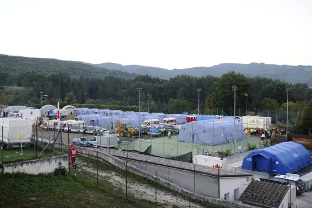 Tents set up after earthquake in Amatrice, central Italy (25 August 2016)