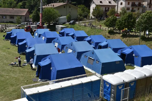 A general view of a tent camp for the earthquake refugees on August 25, 2016 in Arquata del Tronto, Italy