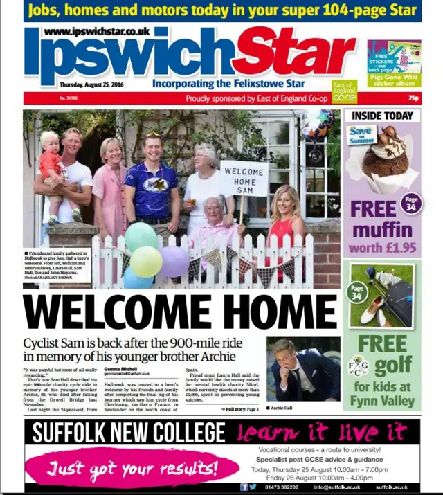 Front page of Ipswich Star