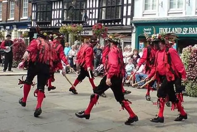 Morris dancers performing in Shrewsbury