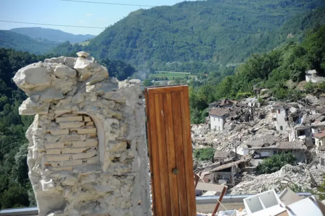 Quake damaged building in Pescara del Tronto