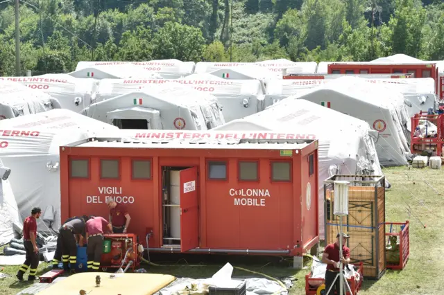 A general view of a tent camp for the earthquake refugees on August 25, 2016 in Arquata del Tronto, Italy