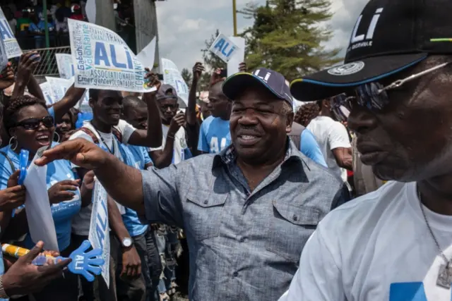 Gabon president ali bongo meets supporters on the campaign trail