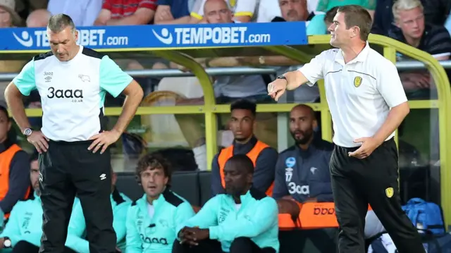 Derby boss Nigel Pearson (left) and Burton manager Nigel Clough