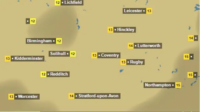 Weather map of West Midlands