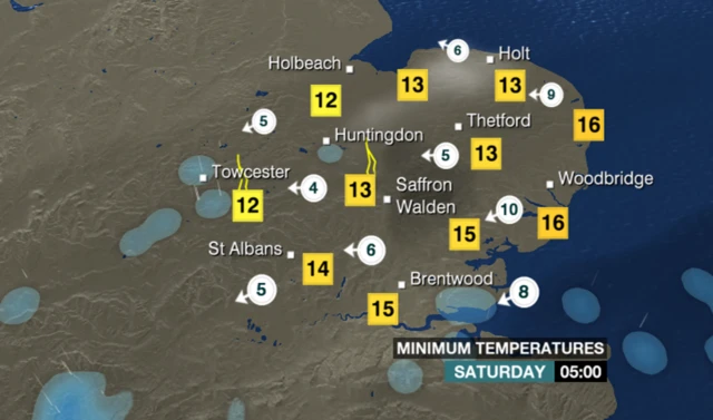 Weather map for the East of England