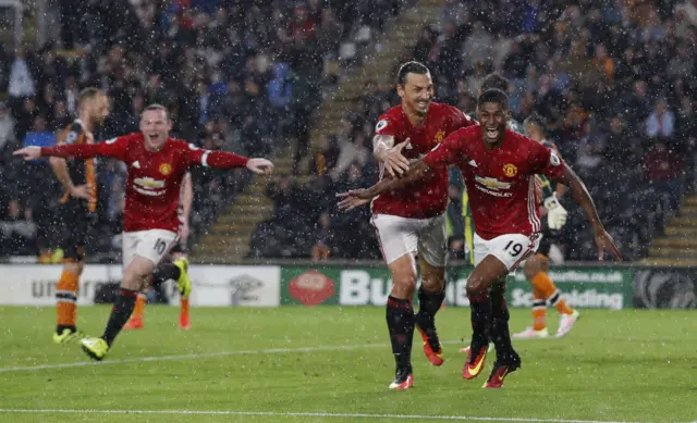 Marcus Rashford celebrates scoring