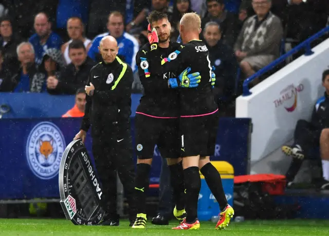 Kasper Schmeichel is replaced by Ron Robert Zieler