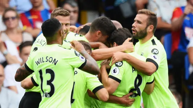 Bournemouth celebrate the only goal of the game at half time