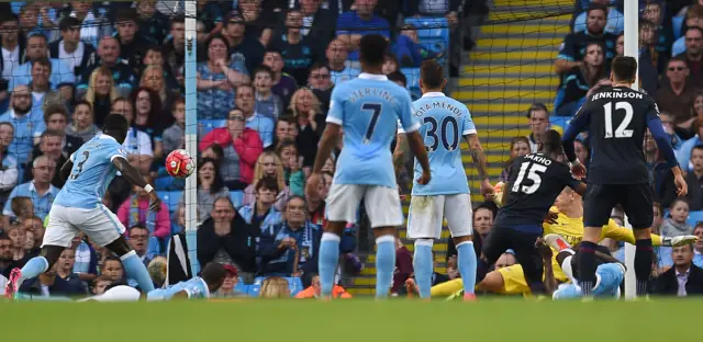 West Ham's Diafra Sakho scores against Man City