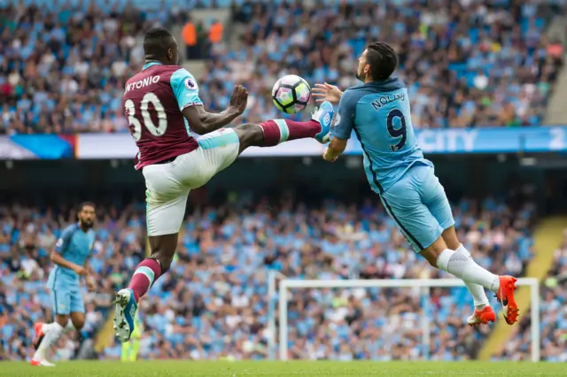 West Ham's Michail Antonio catches Man City's Nolito