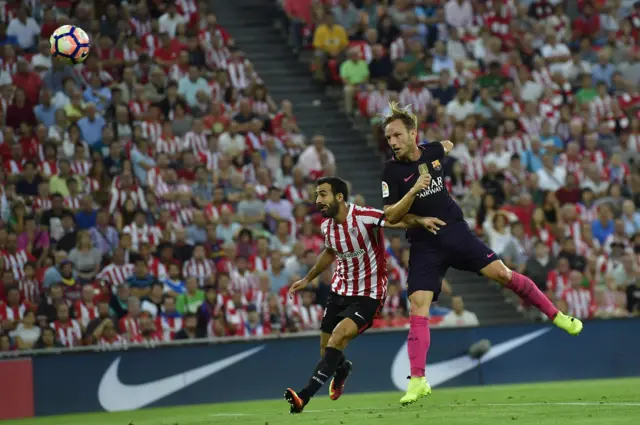 Ivan Rakitic scores Barcelona's first goal against Athletic Bilbao