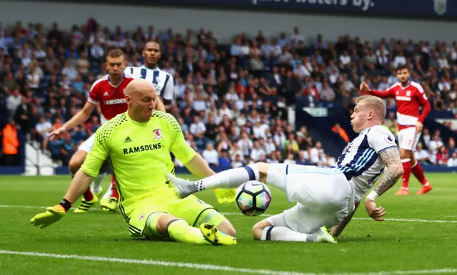 Brad Guzan closes down James McClean