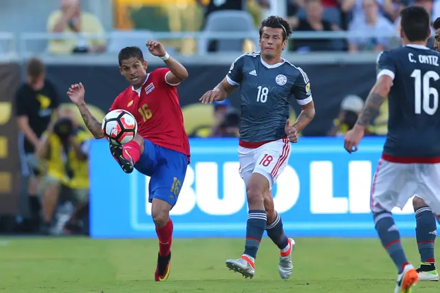 Costa Rica's Cristian Gamboa in action against Paraguay during a 2016 Copa America Group A match