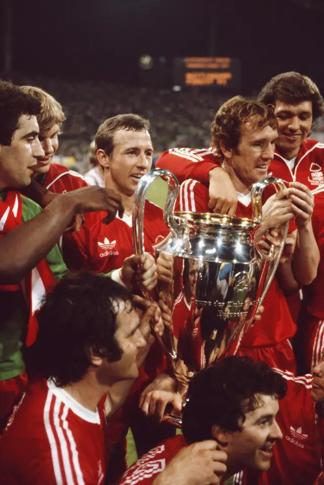 Nottingham Forest captain John McGovern holds the European Cup after his team beat Malmo in the 1979 final