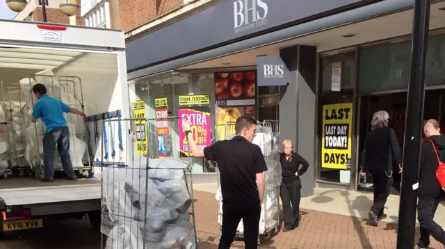Shop dummies are removed from the BHS store in Northampton
