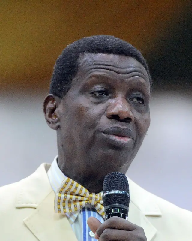 General Overseer of the Redeemed Christian Church of God Pastor Enoch Adeboye speaks during the crossover watch night church service at the Redemption Camp on Lagos Ibadan highway on Janauary 1, 2014.