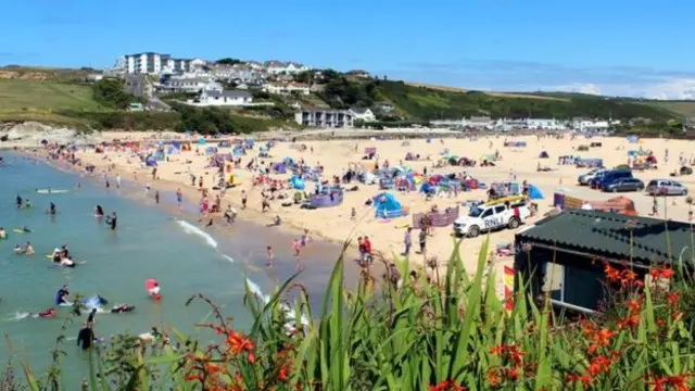 Photograph of Porth Beach, north Cornwall on Saturday, 30 July