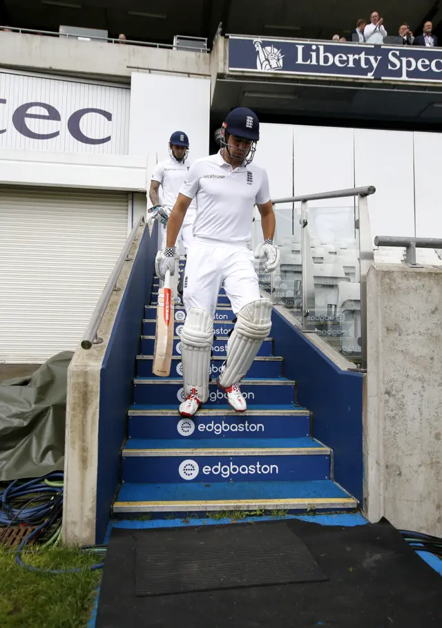 Alastair Cook and Alex Hales enter