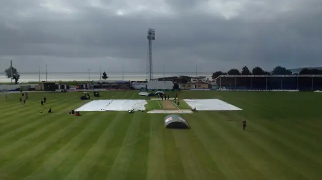 The pitch at Glamorgan just before the covers came off this morning