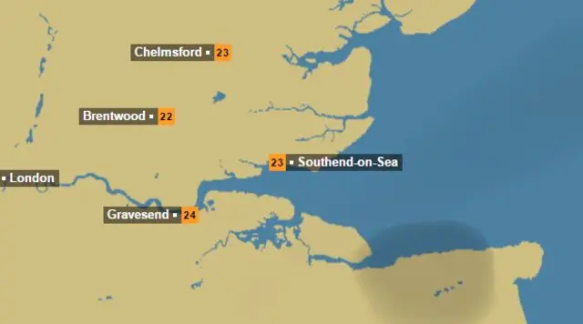 Weather map for Essex