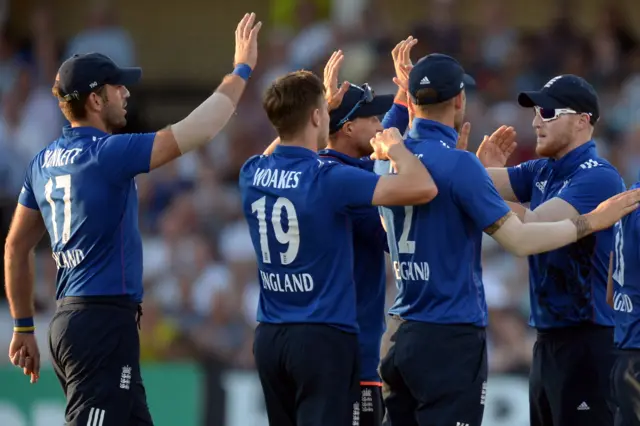 England celebrate Ben Stokes wicket