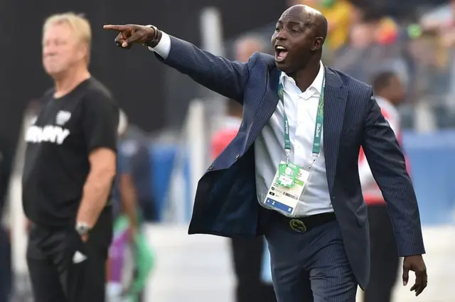 Nigeria's team coach Samson Siasia gestures during the Rio 2016 Olympic Games