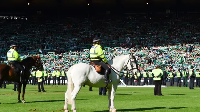 Police lines at the Scottish Cup final