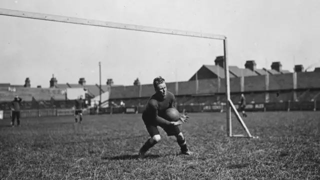 Luton Town Football Club's goalkeeper Henry Bailey photographed making a catch during a training session