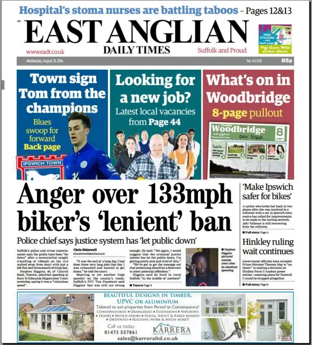 East Anglian Daily Times front page