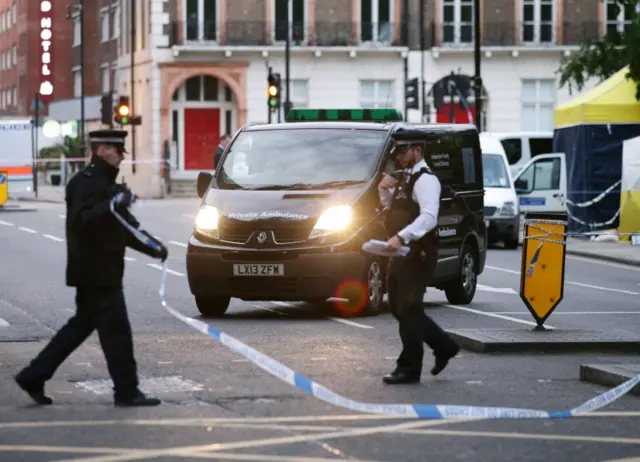 Police in Russell Square in the borough of Camden