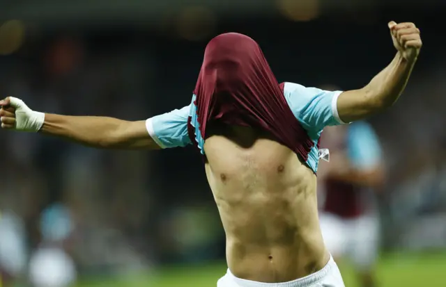 Feghouli celebrates scoring West ham's third goal