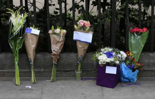 Flowers left at Russell Square