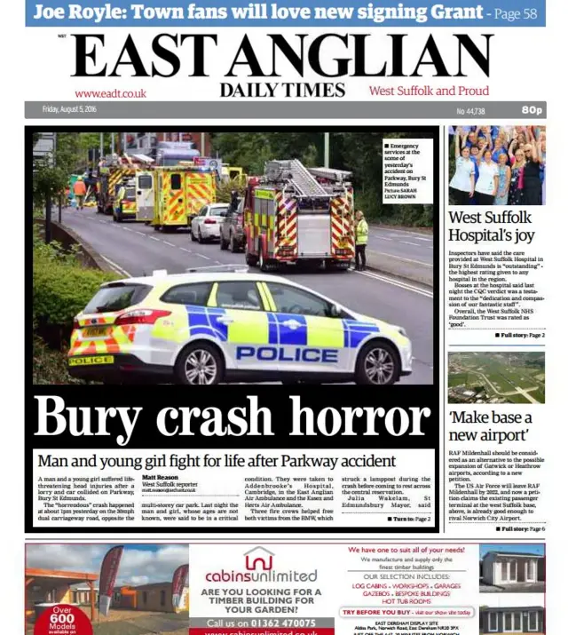 Front page of EADT west edition