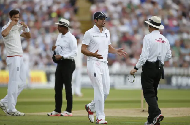 Alastair Cook and umpire Joe Wilson