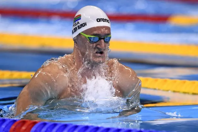 South Africa"s Cameron van der Burgh competes to win the silver medal in the Men"s 100m Breaststroke Final during the swimming event at the Rio 2016 Olympic Games at the Olympic Aquatics Stadium in Rio de Janeiro on August 7, 2016.