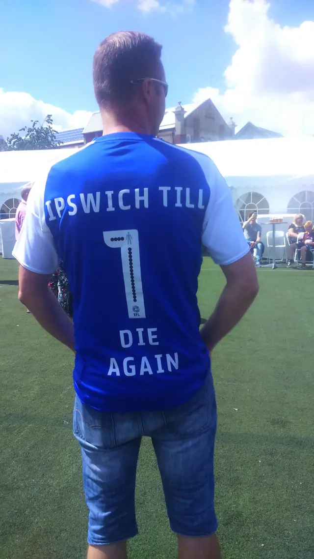 Ralph Crich in special Ipswich Town shirt