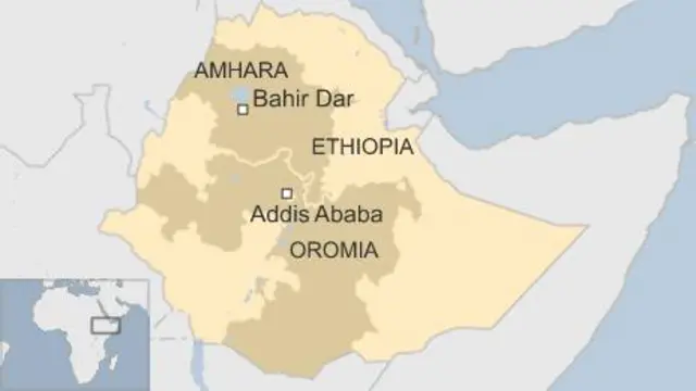 Map showing Oromoia and Amhara