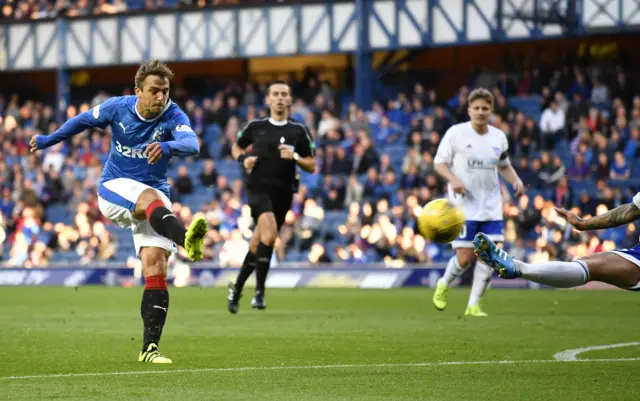 Niko Kranjcar smacks in the opening goal for Rangers against Peterhead.