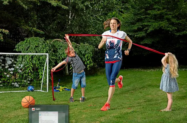 Jo Pavey and childnre. Pic: Radio Times/PA Wire