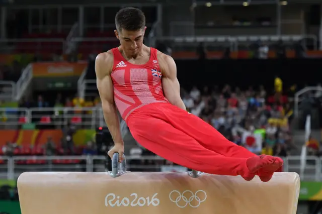 Max Whitlock on pommel horse in men's final of Rio 2016